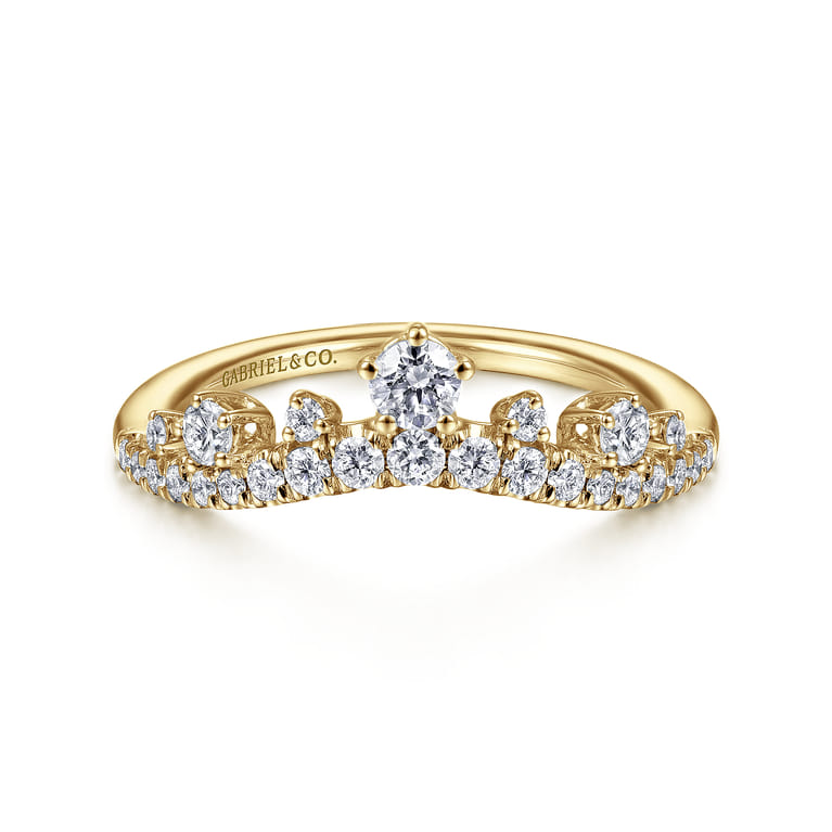 Curved Wedding Ring in 14k Yellow Gold with Round Natural Diamond at Gabriel & Co. - Shot 1