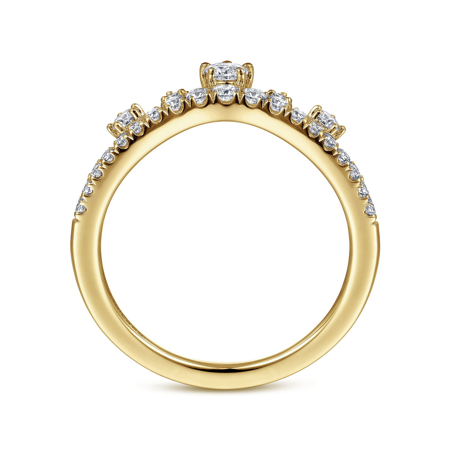 Curved Wedding Ring in 14k Yellow Gold with Round Natural Diamond at Gabriel & Co. - Shot 2