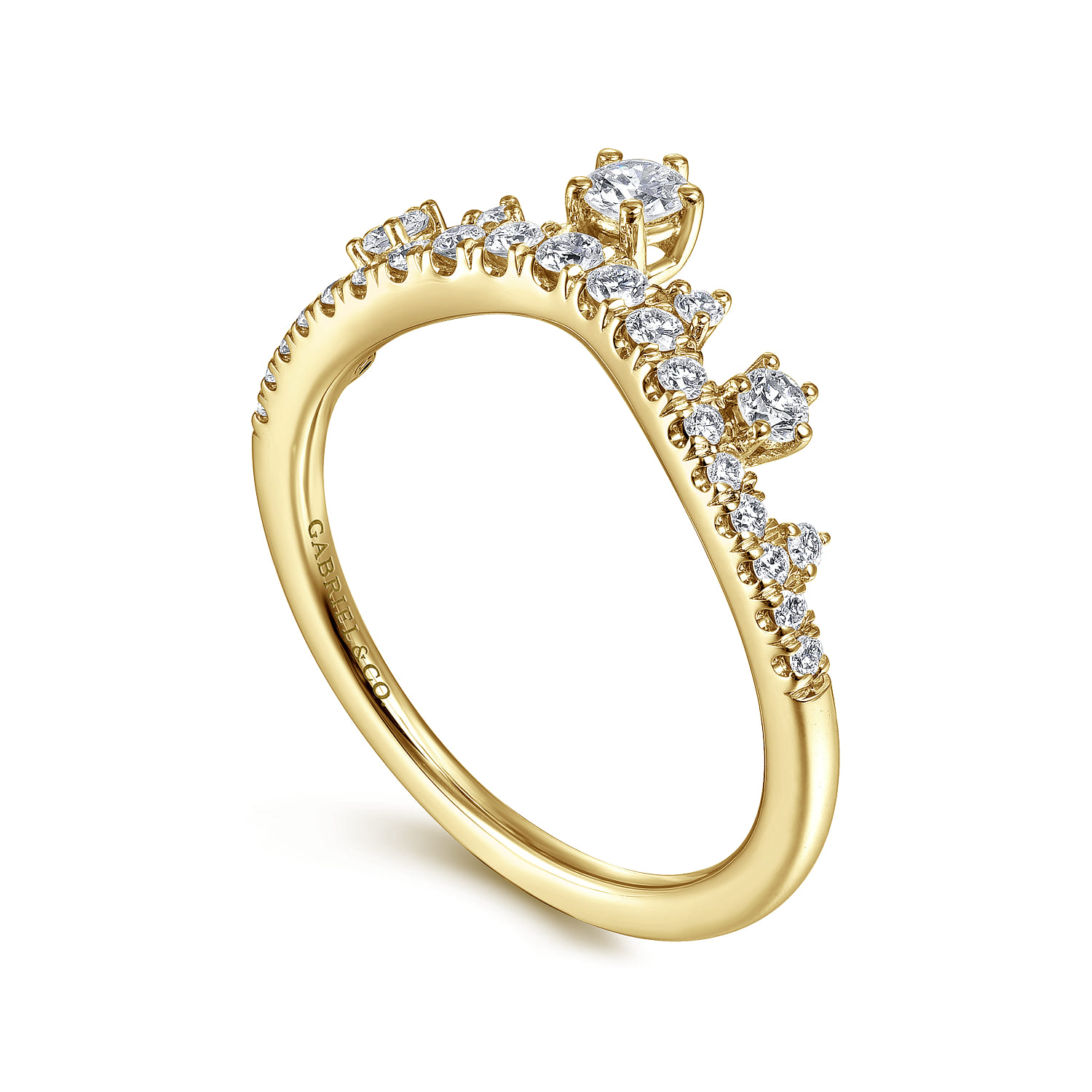 Curved Wedding Ring in 14k Yellow Gold with Round Natural Diamond at Gabriel & Co. - Shot 3