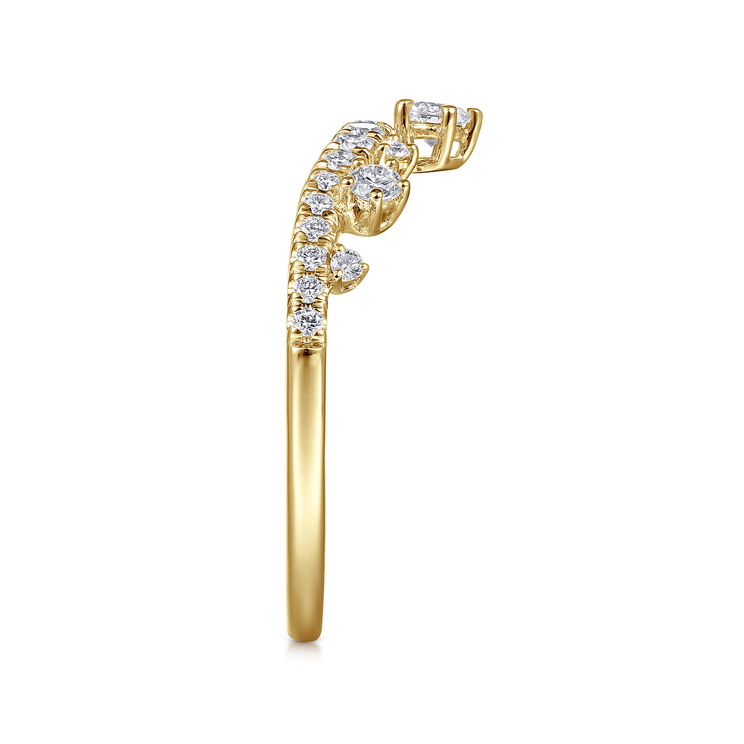 Curved Wedding Ring in 14k Yellow Gold with Round Natural Diamond at Gabriel & Co. - Shot 4