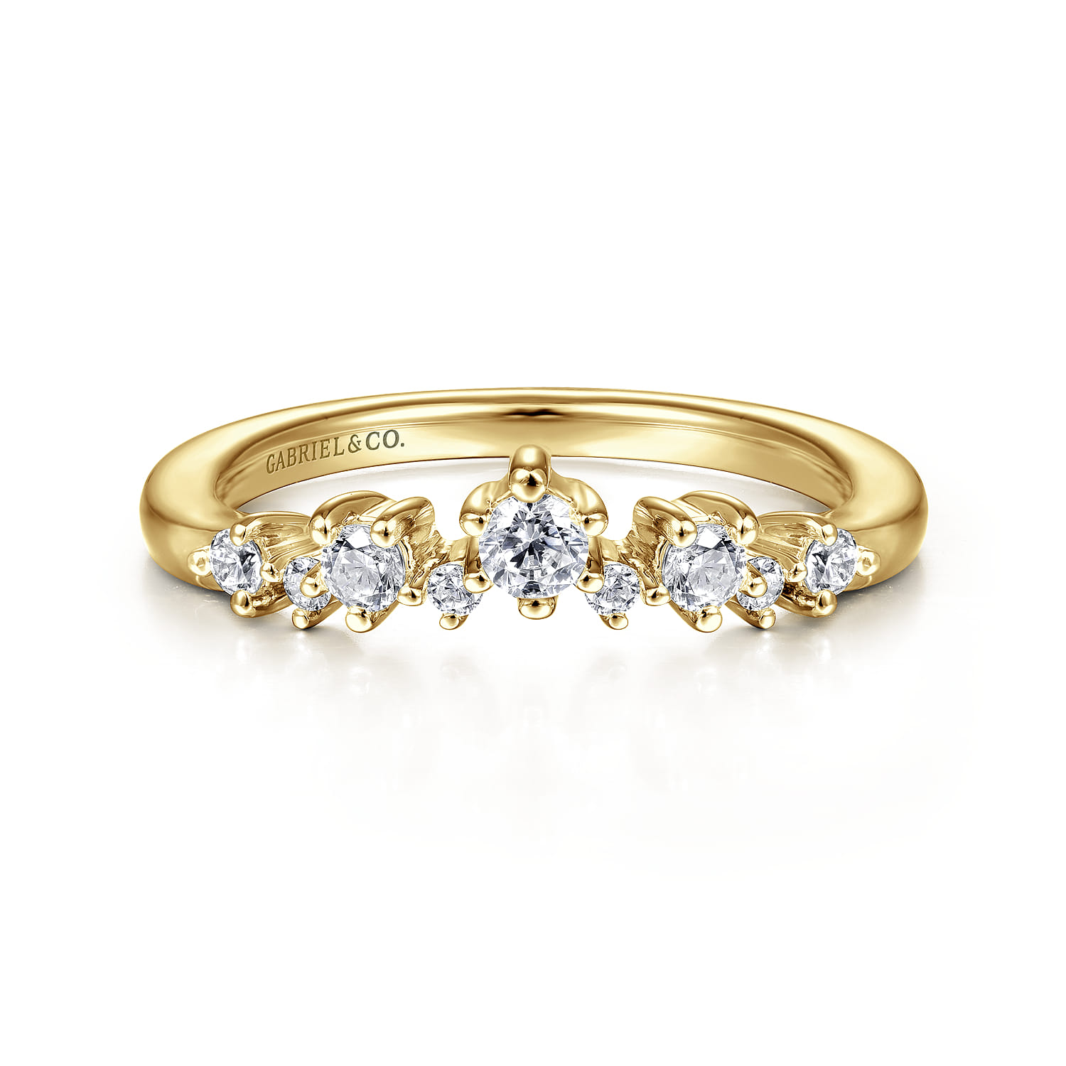 Curved Wedding Ring in 14k Yellow Gold with Round Natural Diamond at Gabriel & Co. - Shot 1