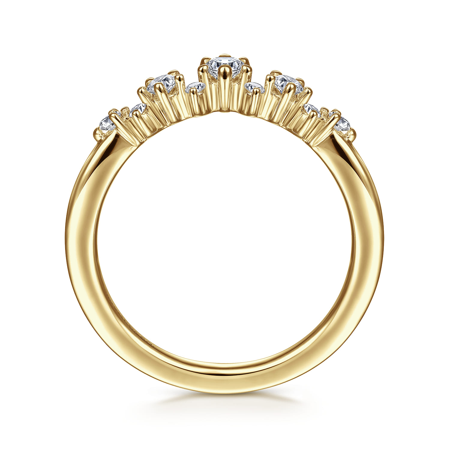 Curved Wedding Ring in 14k Yellow Gold with Round Natural Diamond at Gabriel & Co. - Shot 2