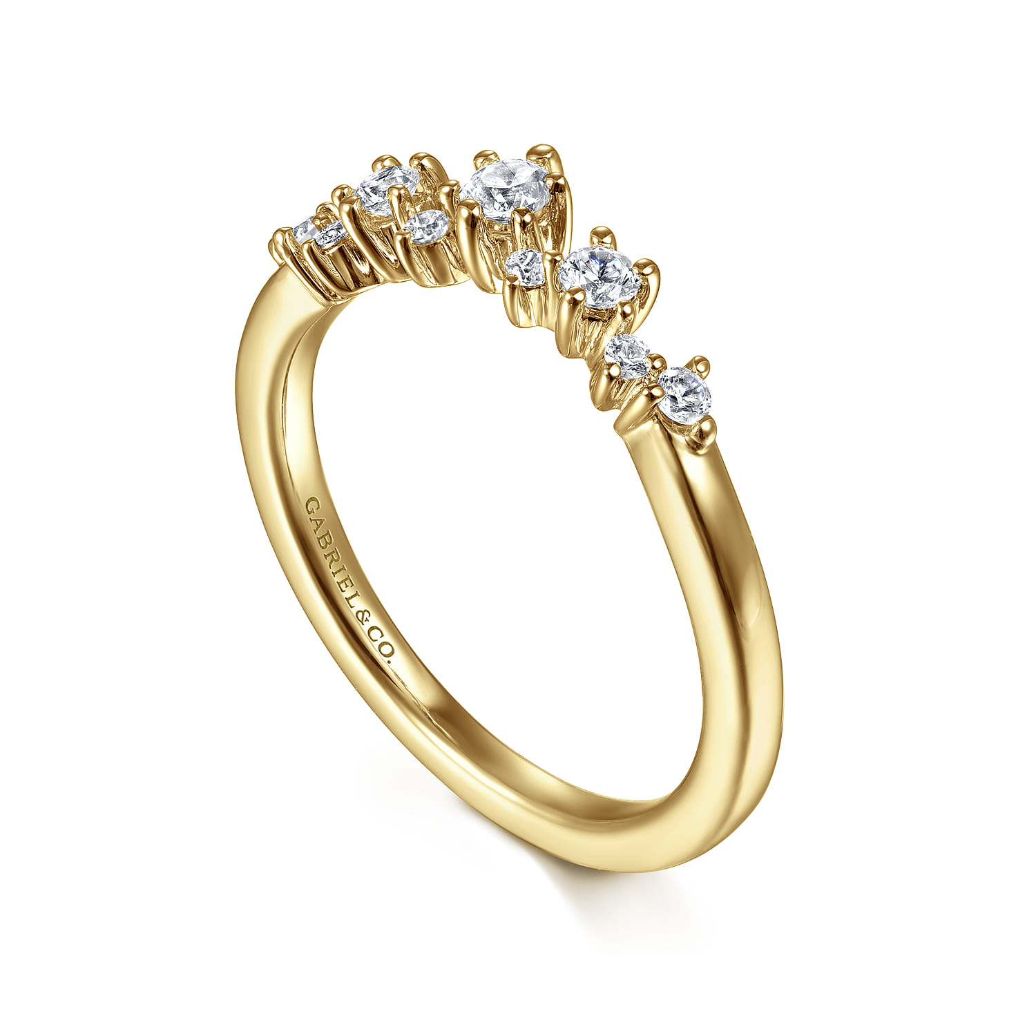 Curved Wedding Ring in 14k Yellow Gold with Round Natural Diamond at Gabriel & Co. - Shot 3