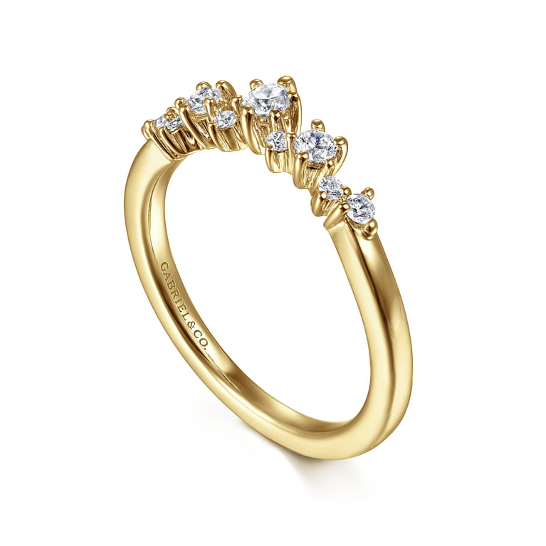Curved Wedding Ring in 14k Yellow Gold with Round Natural Diamond at Gabriel & Co. - Shot 3