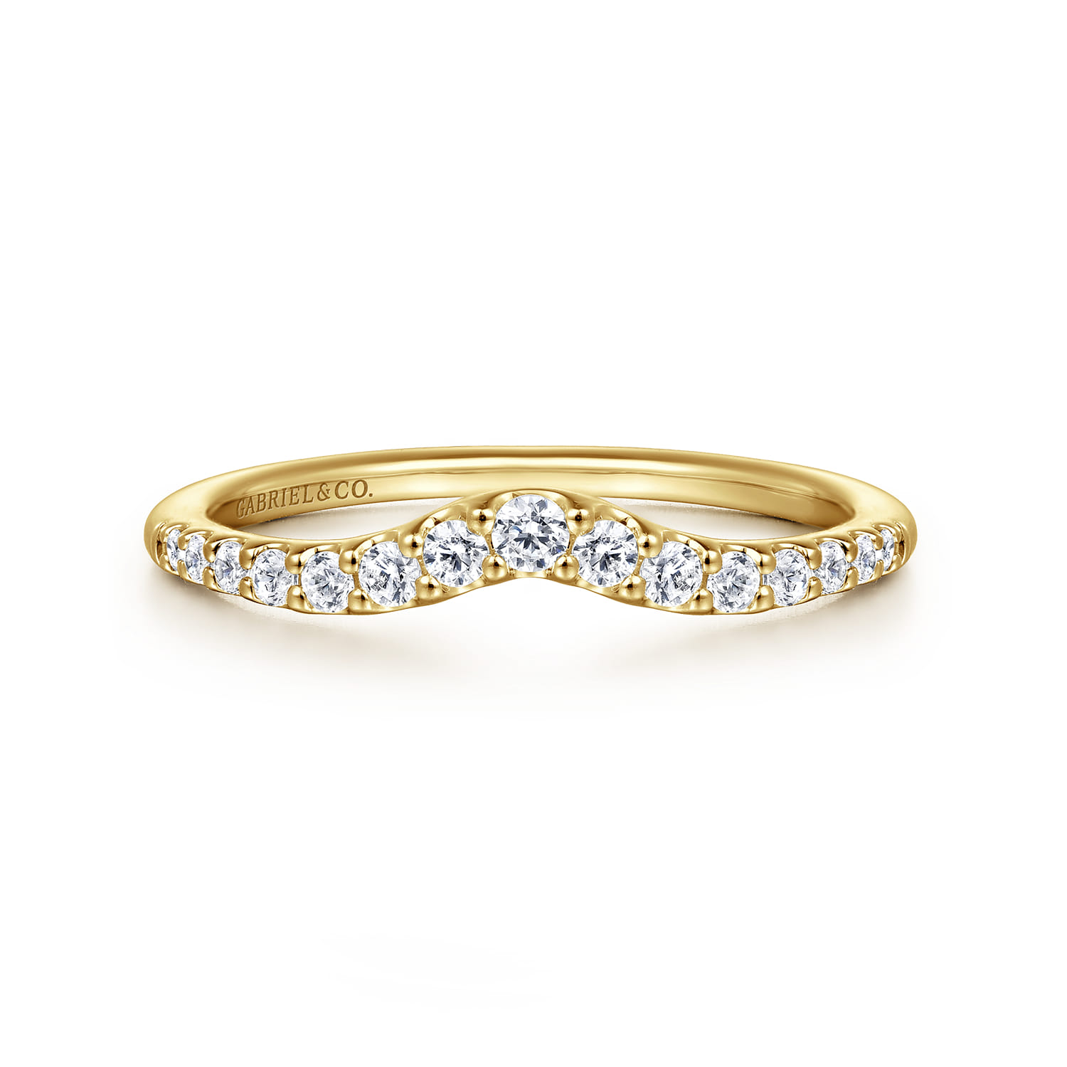 Curved Wedding Ring in 14k Yellow Gold with Round Natural Diamond at Gabriel & Co. - Shot 1
