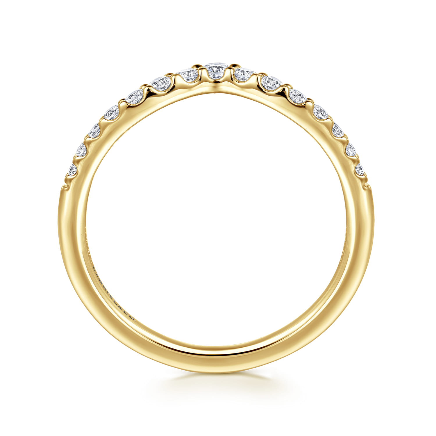 Curved Wedding Ring in 14k Yellow Gold with Round Natural Diamond at Gabriel & Co. - Shot 2