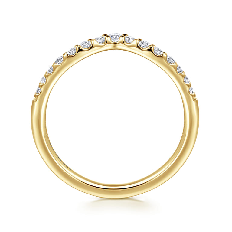 Curved Wedding Ring in 14k Yellow Gold with Round Natural Diamond at Gabriel & Co. - Shot 2