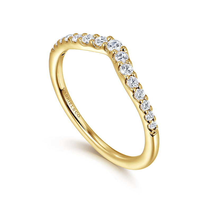Curved Wedding Ring in 14k Yellow Gold with Round Natural Diamond at Gabriel & Co. - Shot 3