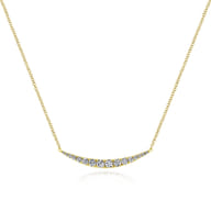 14K Yellow Gold Curved Diamond Bar Necklace