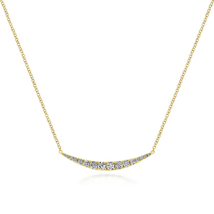 14K Yellow Gold Curved Diamond Bar Necklace