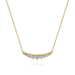 14K Yellow Gold Curved Diamond Bar Necklace