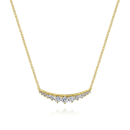 14K Yellow Gold Curved Diamond Bar Necklace