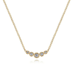 14K Yellow Gold Curved Diamond Bar Necklace