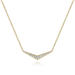 14K Yellow Gold Curved Diamond Bar Necklace