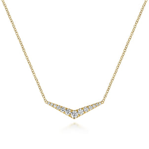 14K Yellow Gold Curved Diamond Bar Necklace
