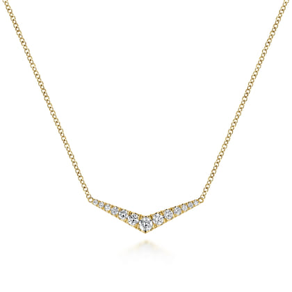 14K Yellow Gold Curved Diamond Bar Necklace