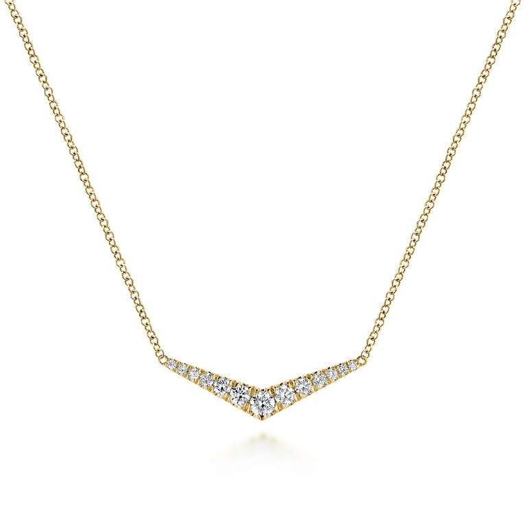 14K Yellow Gold Curved Diamond Bar Necklace - 0.35 ct - Shot 1