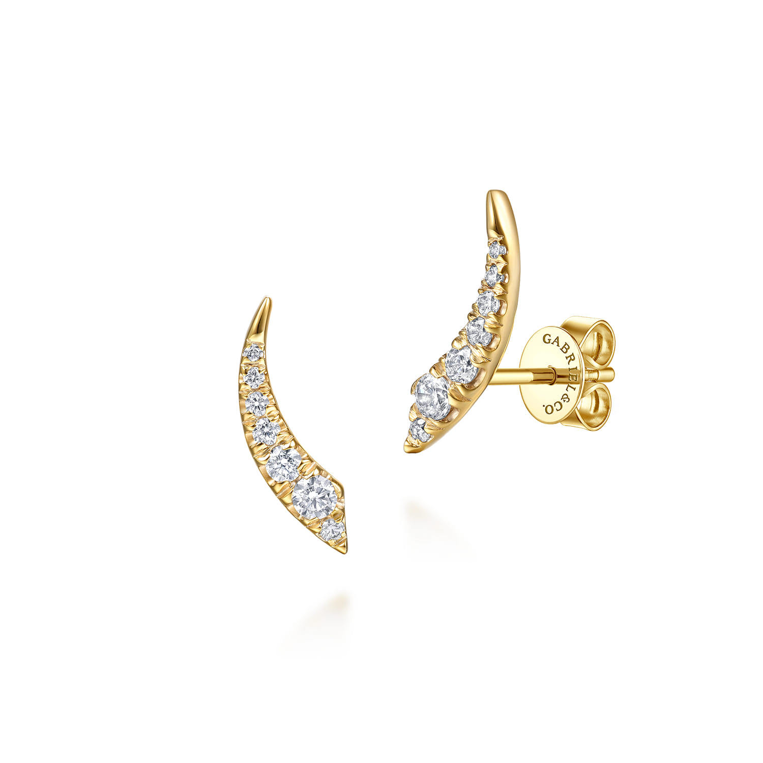 14K Yellow Gold Curved Diamond Bar Stud Earrings - 0.25 ct - Shot 1