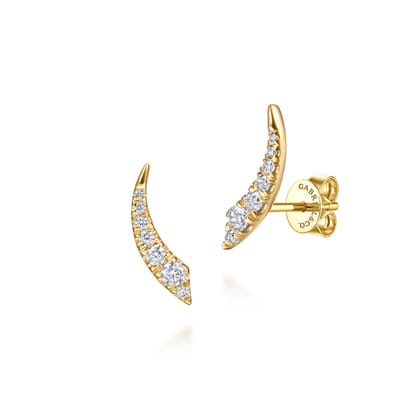 14K Yellow Gold Curved Diamond Bar Stud Earrings