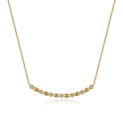 14K Yellow Gold Curved Diamond Station Bar Necklace 