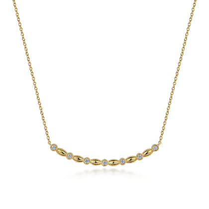 14K Yellow Gold Curved Diamond Station Bar Necklace