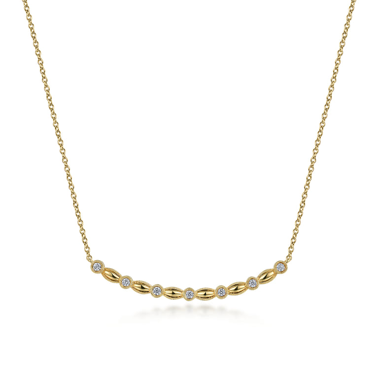 14K Yellow Gold Curved Diamond Station Bar Necklace - 0.21 ct - Shot 1