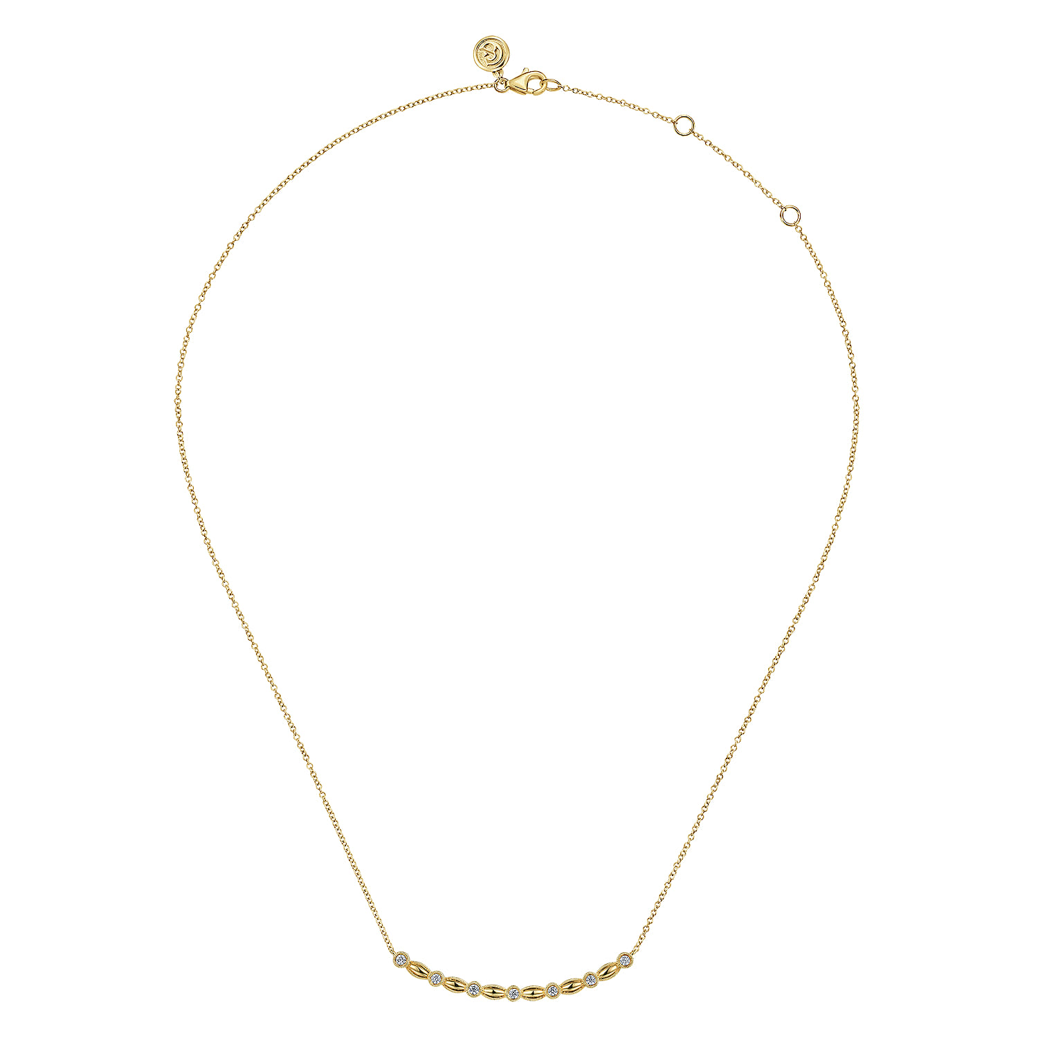 14K Yellow Gold Curved Diamond Station Bar Necklace - 0.21 ct - Shot 2