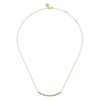 14K Yellow Gold Curved Diamond Station Bar Necklace
