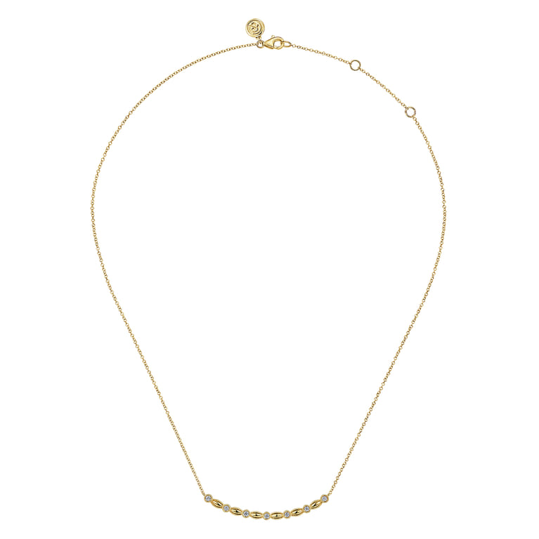 14K Yellow Gold Curved Diamond Station Bar Necklace - 0.21 ct - Shot 2