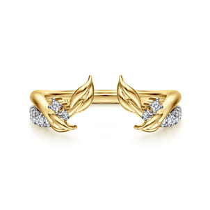 14K Yellow Gold Curved Floral Open Diamond Ring