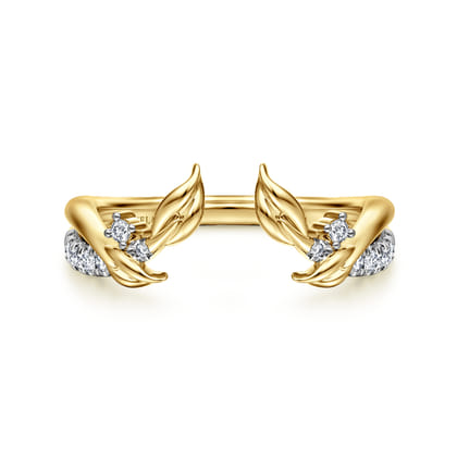 14K Yellow Gold Curved Floral Open Diamond Ring