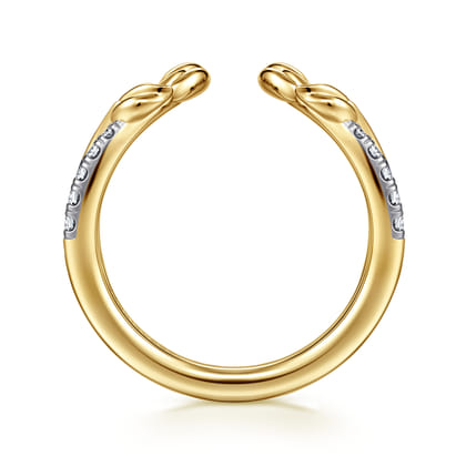 14K Yellow Gold Curved Floral Open Diamond Ring