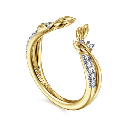 14K Yellow Gold Curved Floral Open Diamond Ring