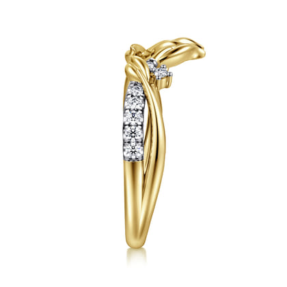 14K Yellow Gold Curved Floral Open Diamond Ring