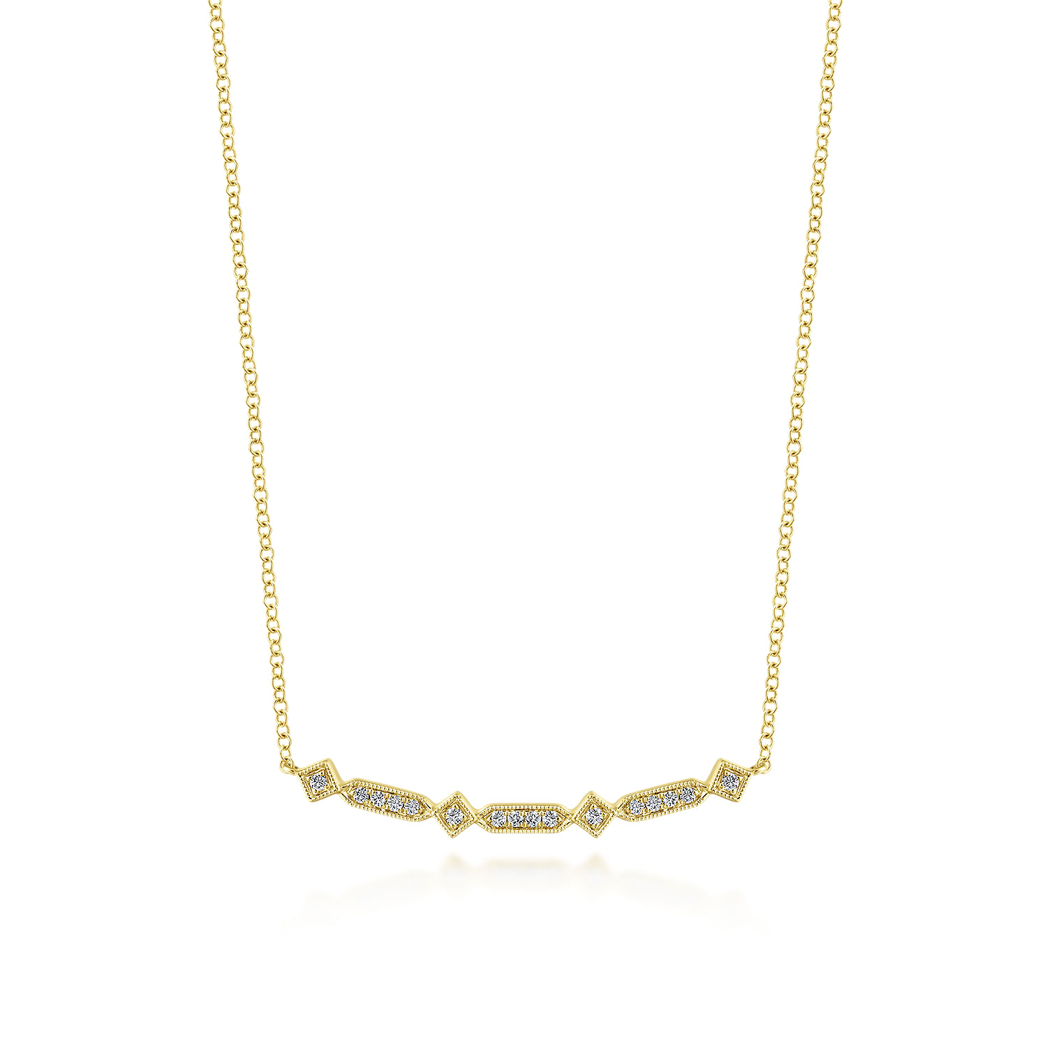 14K Yellow Gold Curved Geometric Diamond Bar Necklace