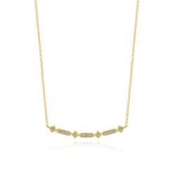 14K Yellow Gold Curved Geometric Diamond Bar Necklace