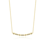 14K Yellow Gold Curved Geometric Diamond Bar Necklace
