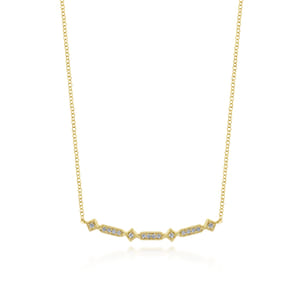 14K Yellow Gold Curved Geometric Diamond Bar Necklace