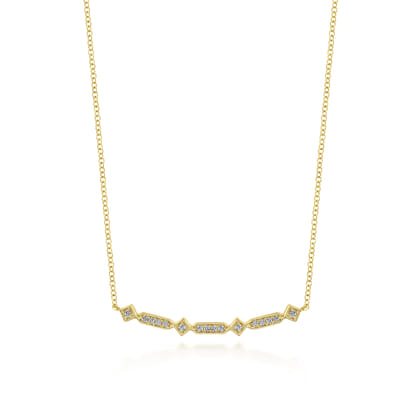 14K Yellow Gold Curved Geometric Diamond Bar Necklace