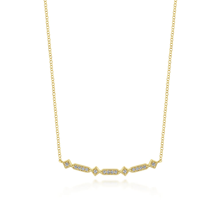 14K Yellow Gold Curved Geometric Diamond Bar Necklace - 0.08 ct - Shot 1