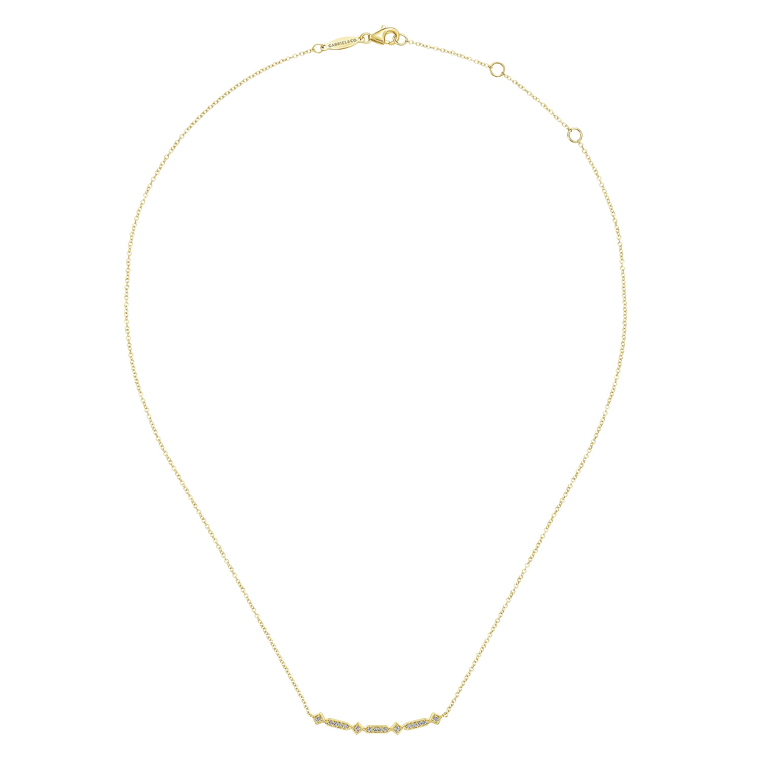 14K Yellow Gold Curved Geometric Diamond Bar Necklace
