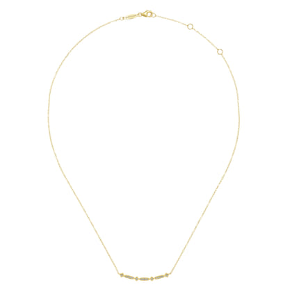 14K Yellow Gold Curved Geometric Diamond Bar Necklace