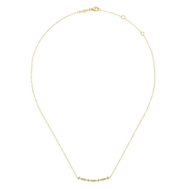 14K Yellow Gold Curved Geometric Diamond Bar Necklace - 0.08 ct - Shot 2