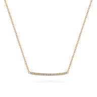 14K Yellow Gold Curved Pave Diamond Bar Necklace