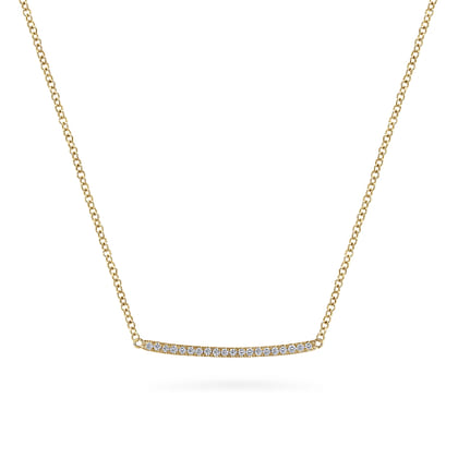 14K Yellow Gold Curved Pave Diamond Bar Necklace