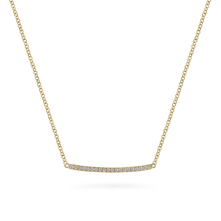 14K Yellow Gold Curved Pave Diamond Bar Necklace - 0.1 ct - Shot 1