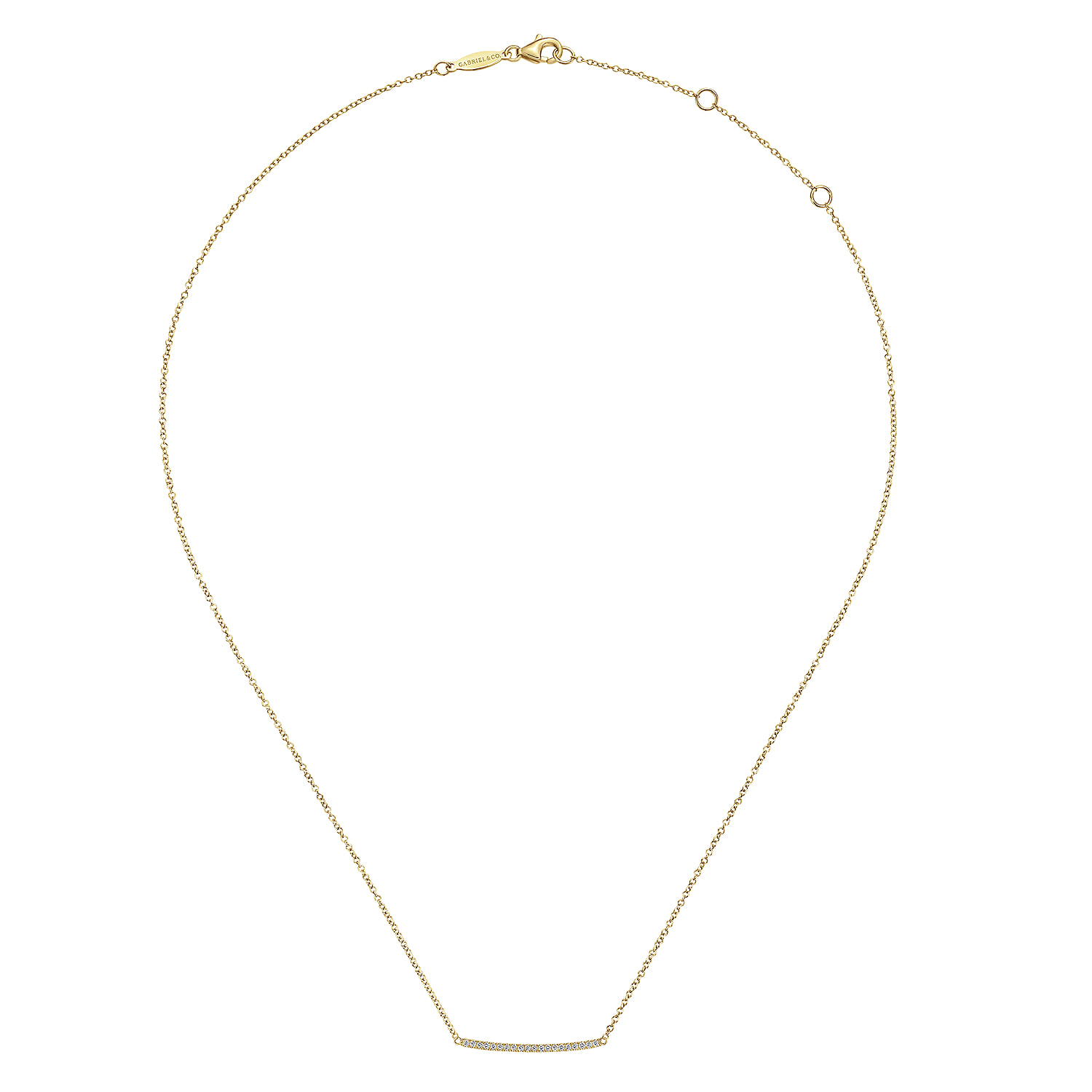 14K Yellow Gold Curved Pave Diamond Bar Necklace - 0.1 ct - Shot 2