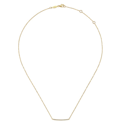 14K Yellow Gold Curved Pave Diamond Bar Necklace