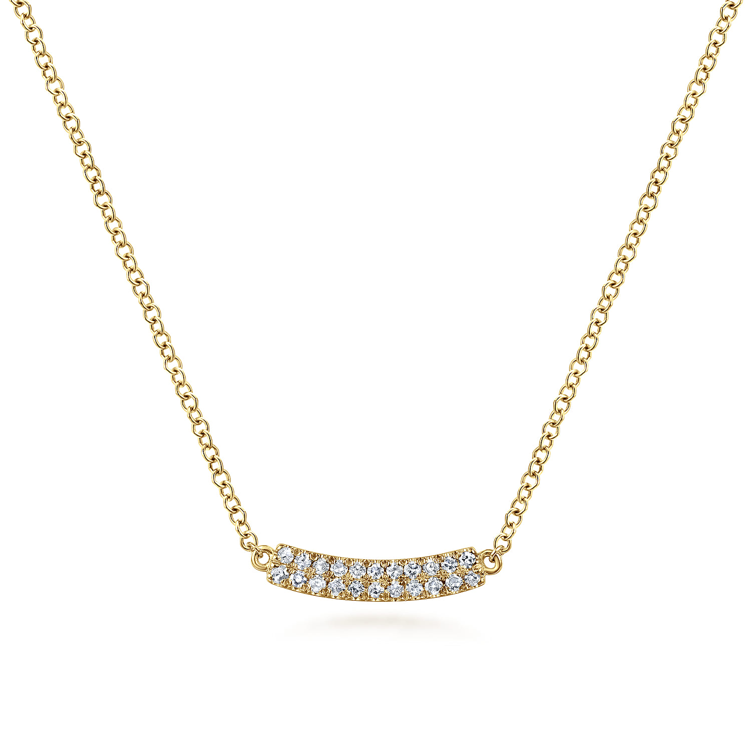 14K Yellow Gold Curved Pave Diamond Bar Necklace - 0.11 ct - Shot 1