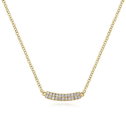 14K Yellow Gold Curved Pavé Diamond Bar Necklace